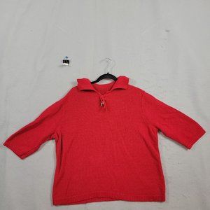 CJ Banks Womens Sweater Plus Size 2X Red Knit Tie Neck 3/4 Sleeve Pullover